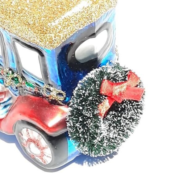 Mouth Blown Hand painted Vintage Car Ornament Bottle Brush Wreath - Picture 3 of 8